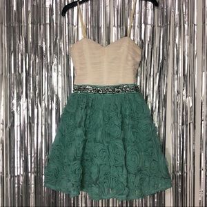 Macy’s cream and teal dress